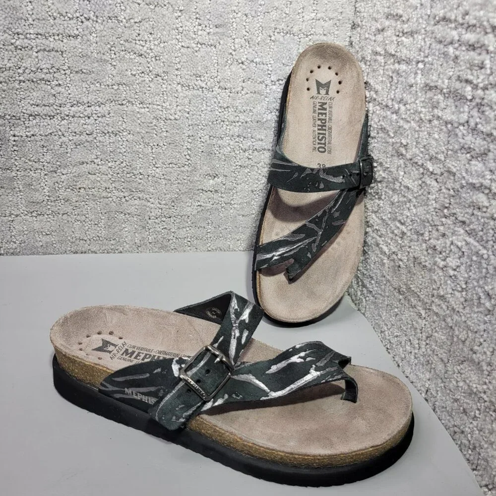Mephisto Helen Metallics Womens Size US 7 Black Napoli Leather Air Relax Sandals